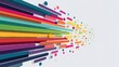 © John - Vibrant colorful elongated 3D bars and dots exploding on white background, symbolizing energy, creativity, diversity and dynamic movement