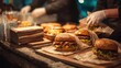 © Sky Layer - street burger stall with burgers being wrapped and stacked