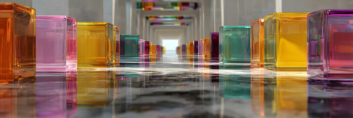 Wall Mural - abstract glass cubes modern interior design 3d render
