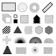 © PixelSaga MH2  - Assortment of Geometric Icons: A comprehensive collection of minimalist, black and white geometric shapes and icons for design and illustrative use.