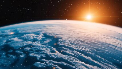 Wall Mural - a beautiful view of the earth at night, with the sun rising in the distance. the night sky is filled