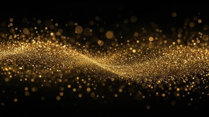 Wall Mural - abstract golden glitter lights floating on a black background