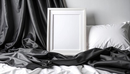 Blank White Frame Mockup with Black and White Draped Fabric