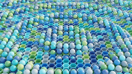 Wall Mural - abstract 3d render with gentle geometric motion in calm blue, green, and silver hues, seamlessly loo