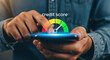 © Design_Stock - Checking Credit Score on Smartphone - Man Holds Phone with Credit Score Gauge, Financial Health, Loan Approval, Banking App, Business Finance Concept