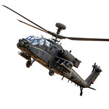 Military helicopter isolated on white background flying in the sky