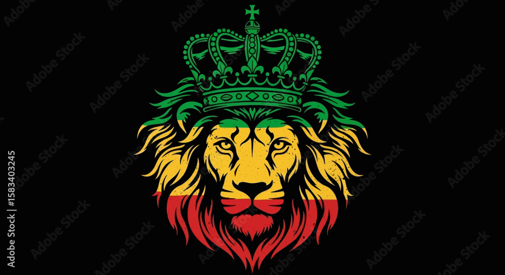 Majestic Lion with Crown, Rastafarian Colors, Detailed Design Stock Vector | Adobe Stock