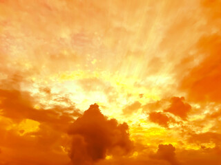 Wall Mural - orange sky with clouds during hot summer weather