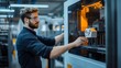 © TesLaTH - Technician skillfully maintaining a large-scale 3D printer in a factory, showcasing the intricate industrial process of modern manufacturing.
