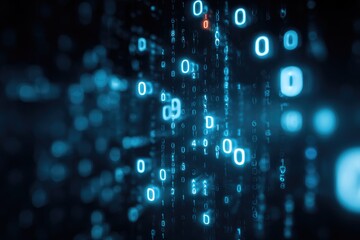 abstract digital art; glowing binary code