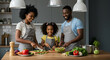 © Item.io - A smiling family prepares a meal together in a modern kitchen, chopping vegetables.