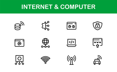 internet and computer vector icon pack featuring network device cloud browser symbols in clean line 