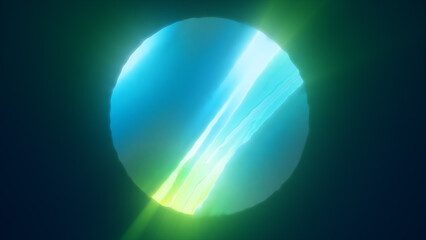Poster - bright abstract sphere levitating with soft glow in a dark and minimal environment
