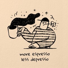 Wall Mural - Funny coffee quote post template
