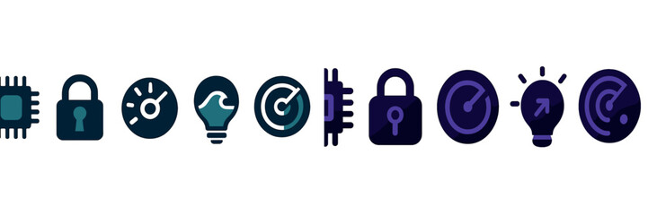 Wall Mural - set of colorful icons representing technology, security, and innovation in a modern digital environm