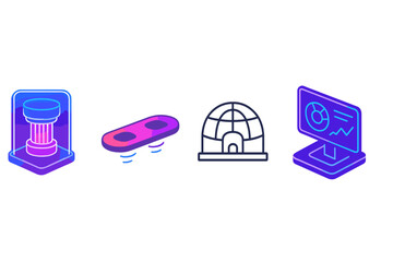 Wall Mural - modern icons illustrating technology, architecture, and data visualization in a sleek digital design