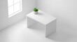 © Ilham - Minimalist White Desk with Plant in Bright Room. AI Generated