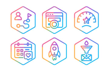Wall Mural - colorful icons representing various digital marketing and project management concepts on a white bac