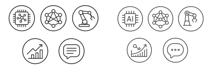 Wall Mural - exploring technology and innovation through simple line icons depicting ai, robotics, and data analy