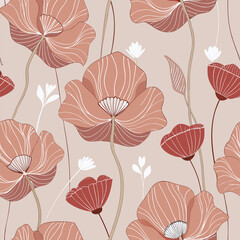 Naklejka na meble Seamless floral pattern with poppy flowers, perfect for spring and summer textile designs
