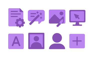 Wall Mural - collection of purple icons representing various digital activities and tools commonly used in modern