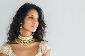 young beautiful woman wearing gold necklace