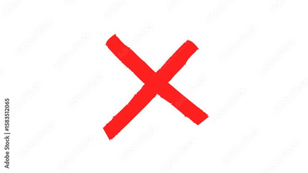 Hand drawn paint brush red cross mark vector illustration. Grunge 