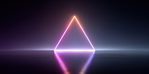 Wall Mural - vibrant pink outlined triangle centered with reflection on dark gradient