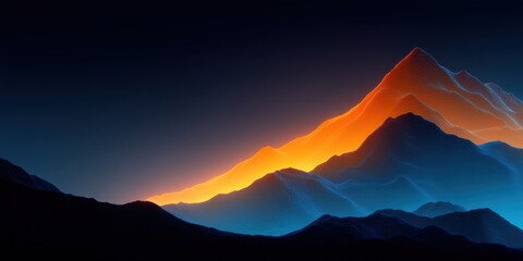Wall Mural - glowing mountain range in orange and blue on a dark gradient background