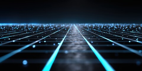 Wall Mural - electric blue and soft cyan futuristic grid with glowing dots perspective