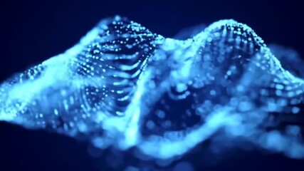 Wall Mural - Abstract Blue Wave Pattern with Glowing Particles Flowing Curves on Dark Backdrop Digital Art Illustration of Smooth