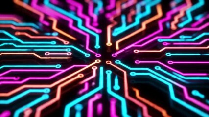 Wall Mural - abstract digital network with glowing pink blue and orange lines for high tech and data flow on dark