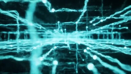 Wall Mural - abstract futuristic blue glowing lines and nodes network digital neural connections on dark surface