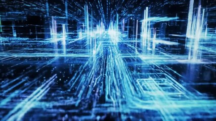 Wall Mural - abstract futuristic cityscape with glowing blue lines dynamic perspective and a sense of technologic