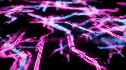Wall Mural - abstract glowing network of pink and blue lines on dark background digital data flow