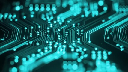 Wall Mural - glowing teal circuit board electronic hardware computer engineering for futuristic technology innova