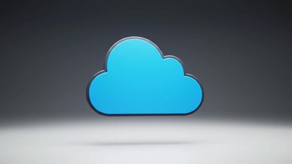 Wall Mural - light blue 3d cloud icon with black outline on gradient gray background for technology concept
