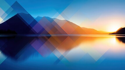 Wall Mural - serene sunrise over tranquil lake with mountains reflecting in the water and colorful sky