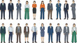 © Shahadot Creatives - Business people in modern office attire, diverse men and women in formal and casual professional clothes, standing poses, corporate team concept, white background illustration