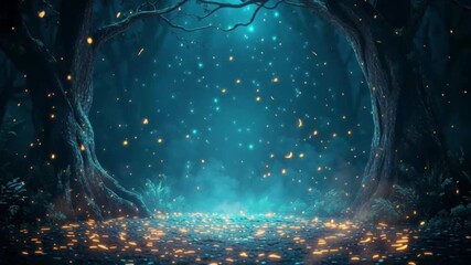 Wall Mural - Enchanted forest with glowing lights and mystical ambiance