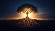 © Olga Gorkun - A radiant tree glowing with inner light and visible roots, symbolizing life, connection, grounding, and the cycle of nature