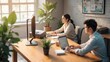 © 远驰 吴 - Two people working at their desks with plants around them