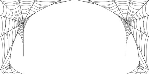 Wall Mural - Halloween Cobweb frame border, spider web Vector Isolated on Transparent Background. Vector eps