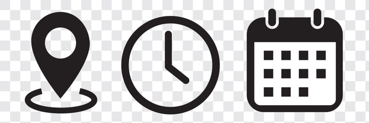 Wall Mural - place, time, date and notification line icons. calendar, address location pointer and alarm bell. no