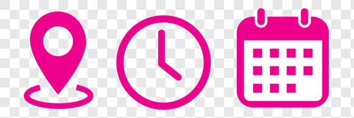 Wall Mural - place, time, date and notification line icons. calendar, address location pointer and alarm bell. no