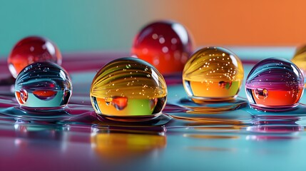 Wall Mural - colorful glass bubbles with reflections and vibrant light on a smooth surface
