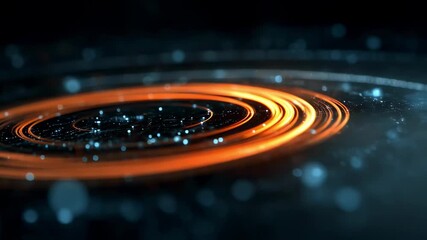 Wall Mural - orange light trails are spinning and creating concentric circles with bokeh effect, suggesting innov