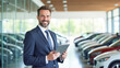© Radorog. - a successful businessman with a tablet in his hands at a car dealership