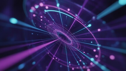 Abstract Purple and Teal Neon Light Trails, Futuristic Technology Background, Dynamic Energy