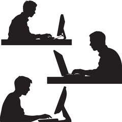 silhouette of a person working on a computer at a desk, showcasing focus and productivity in a moder